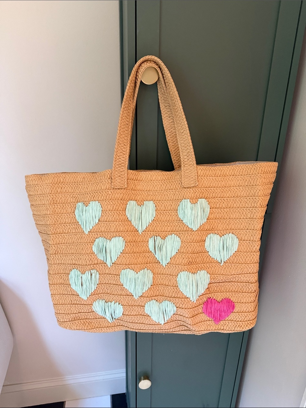BTB Los Angeles “Be Mine” Oversized Straw Tote Beach Bag 17” x 21”
